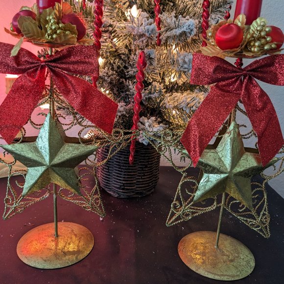 2 Vtg. Gold Star Candle Holders With Candle Rings And Candles - Picture 4 of 8